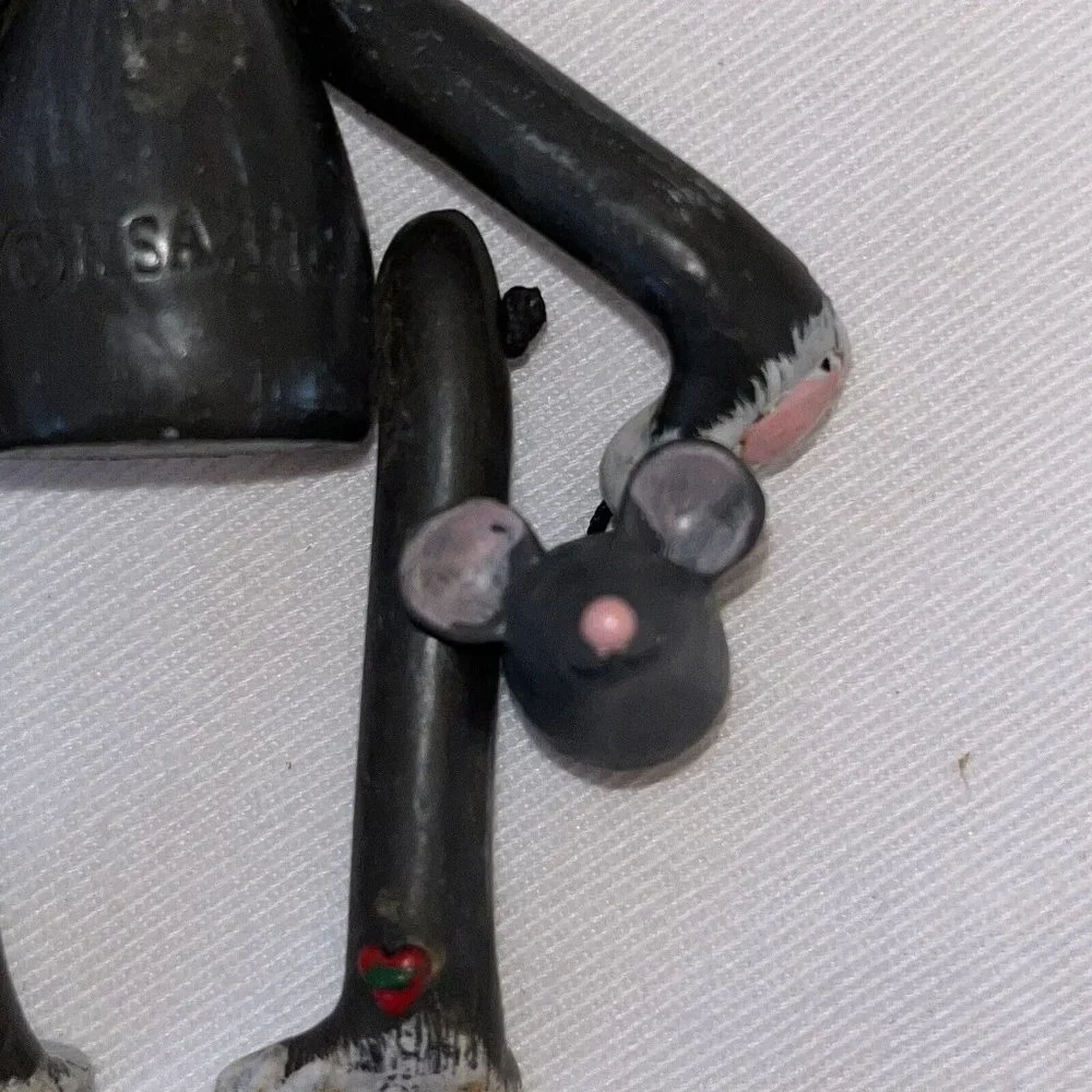 cat ornaments grey sitter dangle legs heart with mouse Set of 2 Approx 4 Inches - Picture 9 of 12